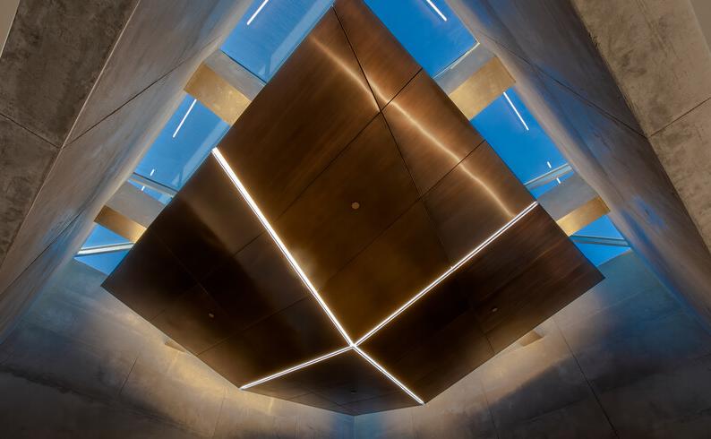 Bronze ceiling in museum lobby